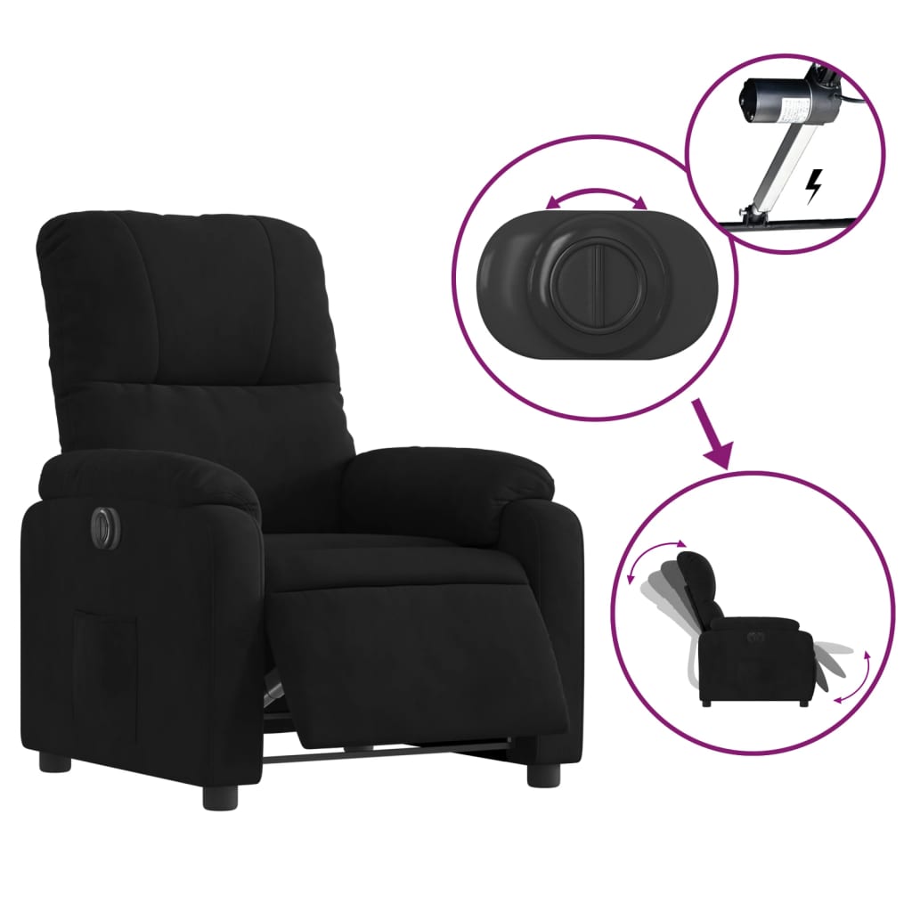 vidaXL Sillón eléctrico reclinable elevable tela microfibra negro