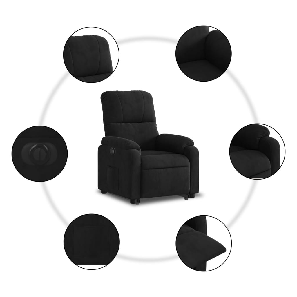 vidaXL Sillón eléctrico reclinable elevable tela microfibra negro