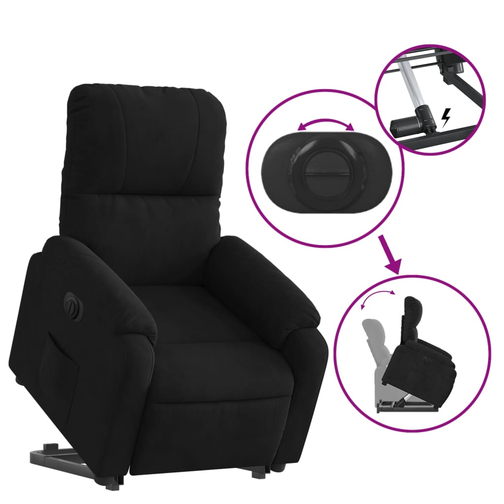 vidaXL Sillón eléctrico reclinable elevable tela microfibra negro