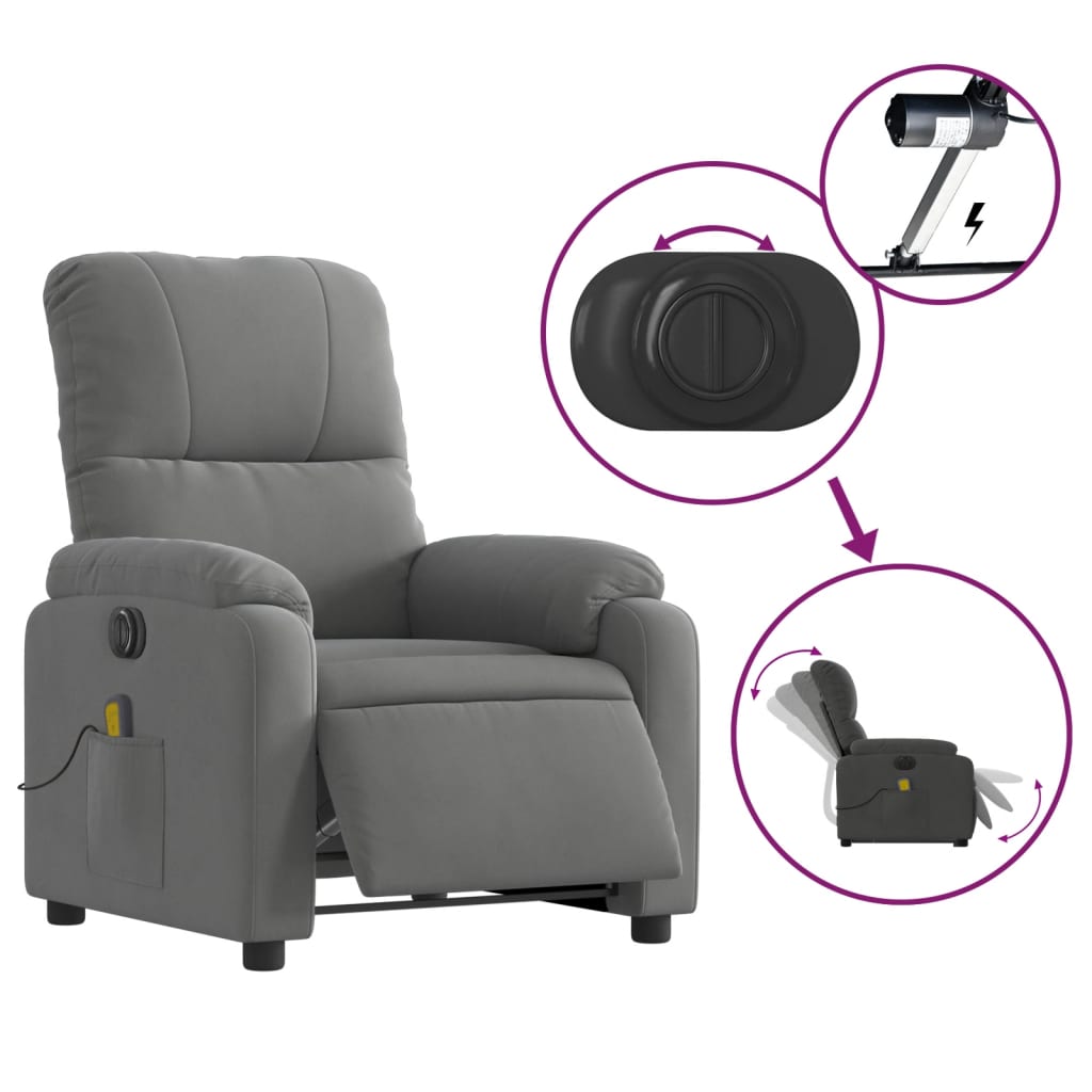 vidaXL Sillón masaje eléctrico reclinable elevable tela gris oscuro