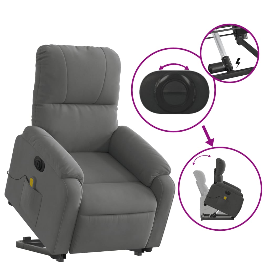 vidaXL Sillón masaje eléctrico reclinable elevable tela gris oscuro