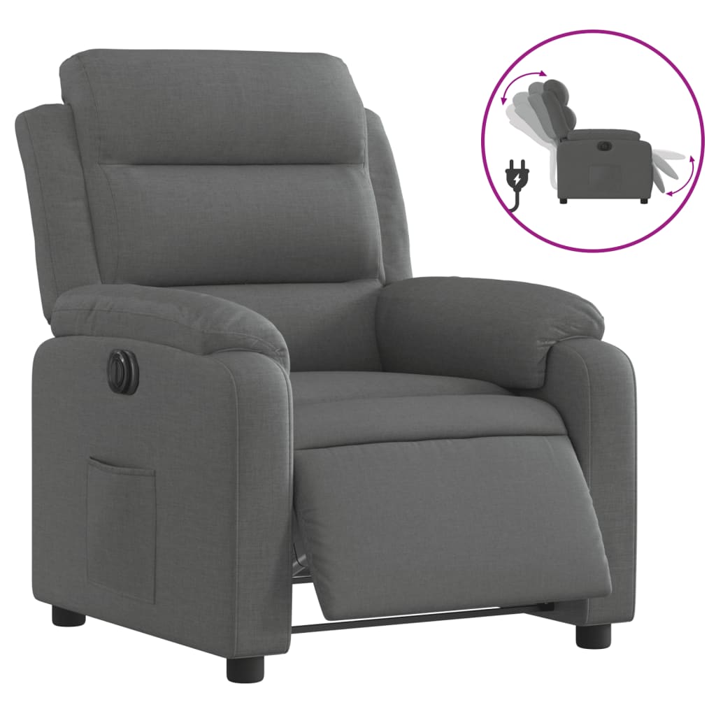 vidaXL Sillón reclinable eléctrico de tela gris oscuro