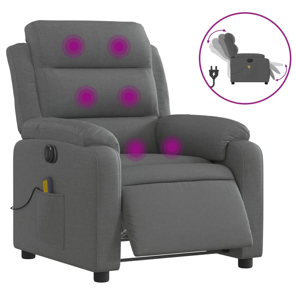 vidaXL Sillón reclinable de masaje eléctrico tela gris oscuro