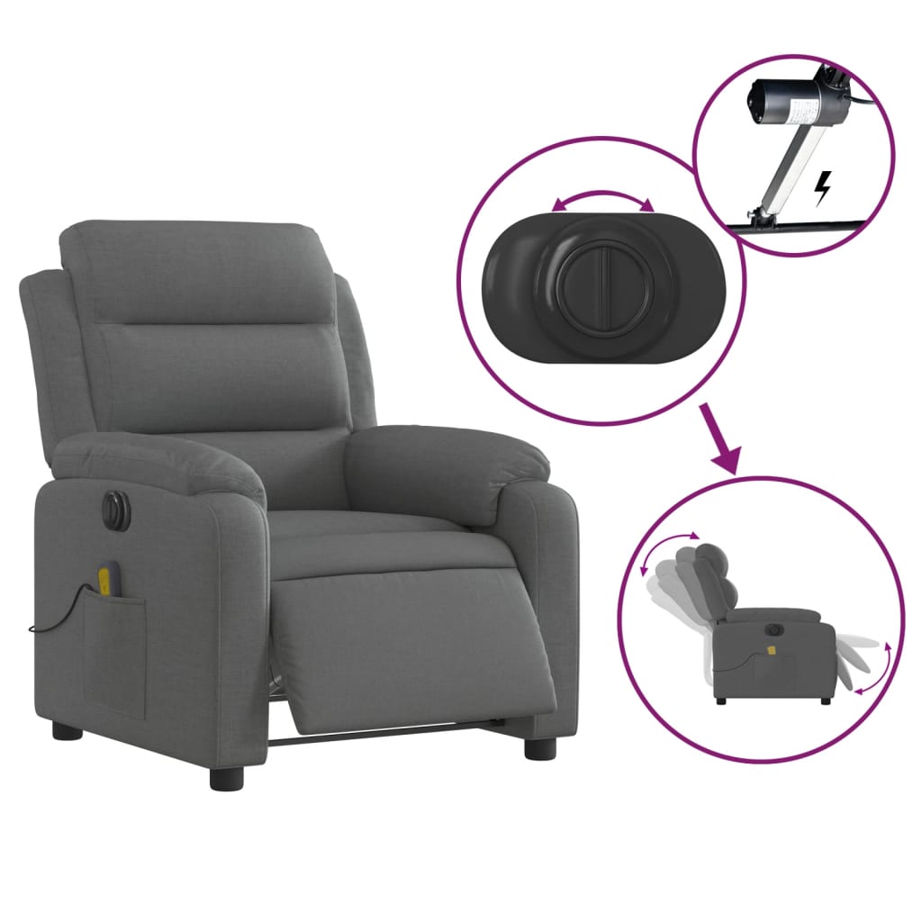 vidaXL Sillón reclinable de masaje eléctrico tela gris oscuro