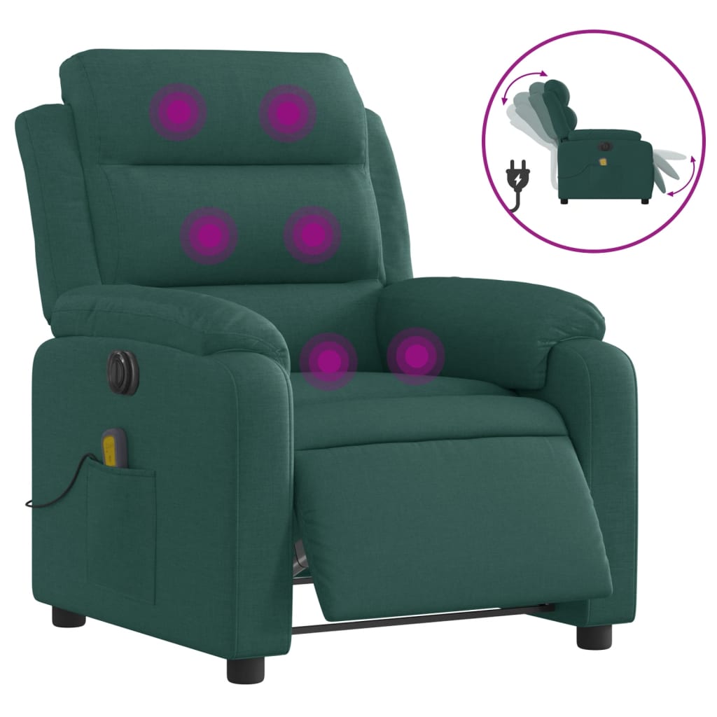 vidaXL Sillón reclinable de masaje eléctrico tela verde oscuro