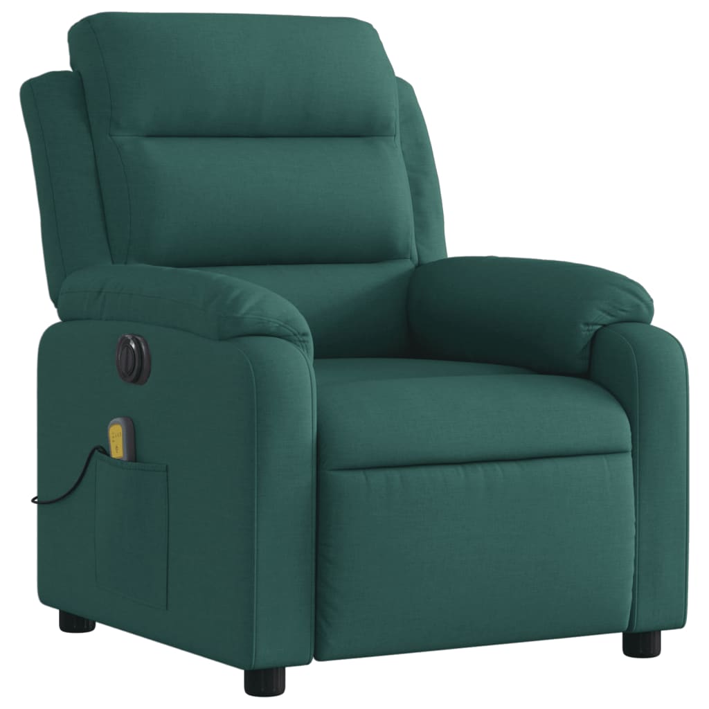 vidaXL Sillón reclinable de masaje eléctrico tela verde oscuro