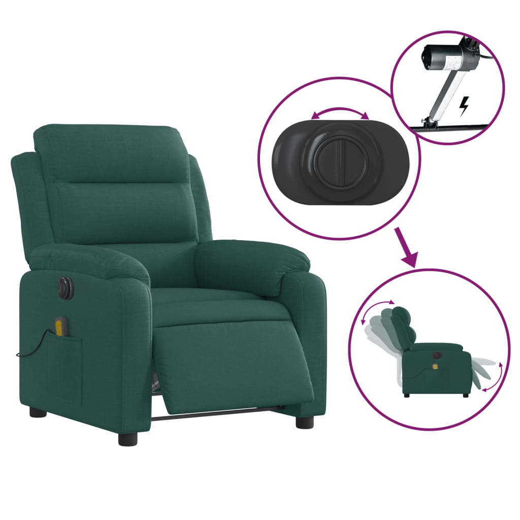 vidaXL Sillón reclinable de masaje eléctrico tela verde oscuro