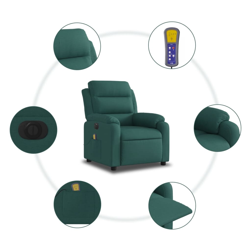 vidaXL Sillón reclinable de masaje eléctrico tela verde oscuro