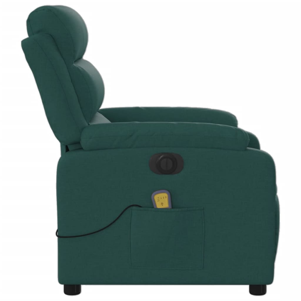 vidaXL Sillón reclinable de masaje eléctrico tela verde oscuro