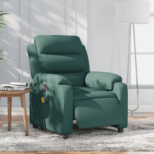 vidaXL Sillón reclinable de masaje eléctrico tela verde oscuro