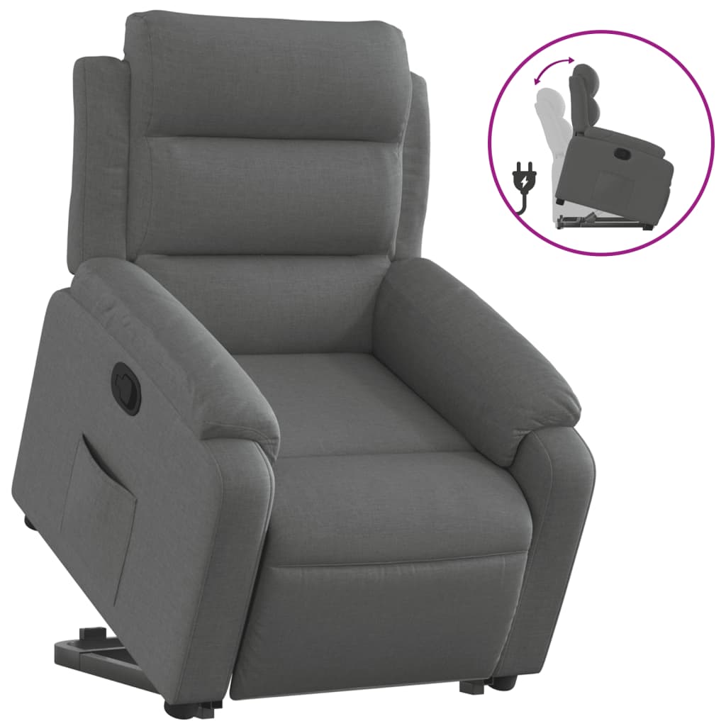 vidaXL Sillón reclinable elevable de tela gris oscuro