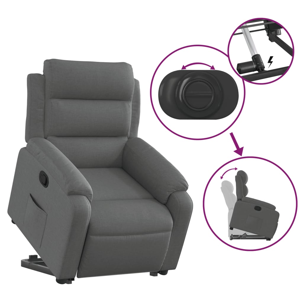 vidaXL Sillón reclinable elevable de tela gris oscuro