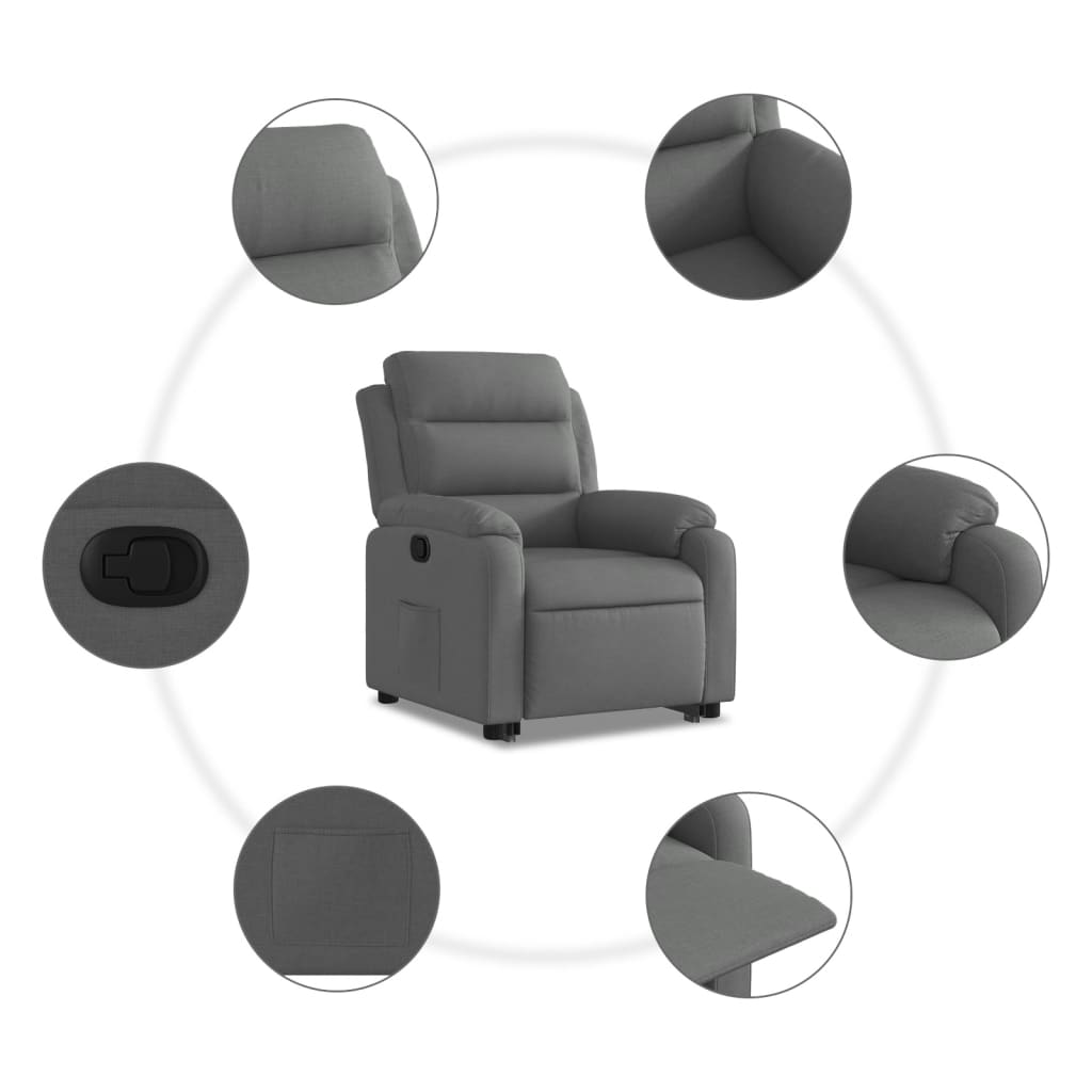 vidaXL Sillón reclinable elevable de tela gris oscuro