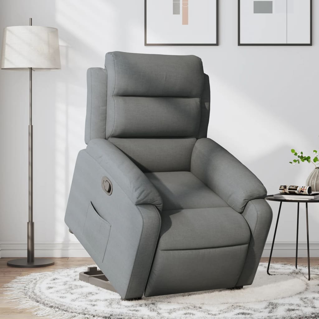 vidaXL Sillón reclinable elevable de tela gris oscuro