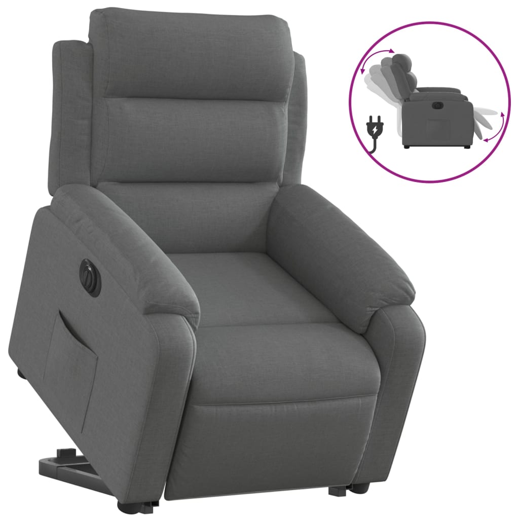 vidaXL Sillón eléctrico reclinable elevable de tela gris oscuro