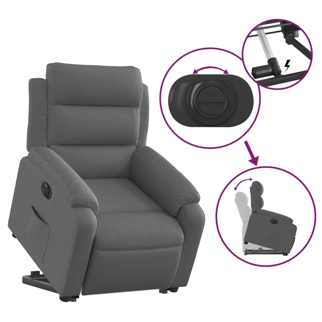 vidaXL Sillón eléctrico reclinable elevable de tela gris oscuro