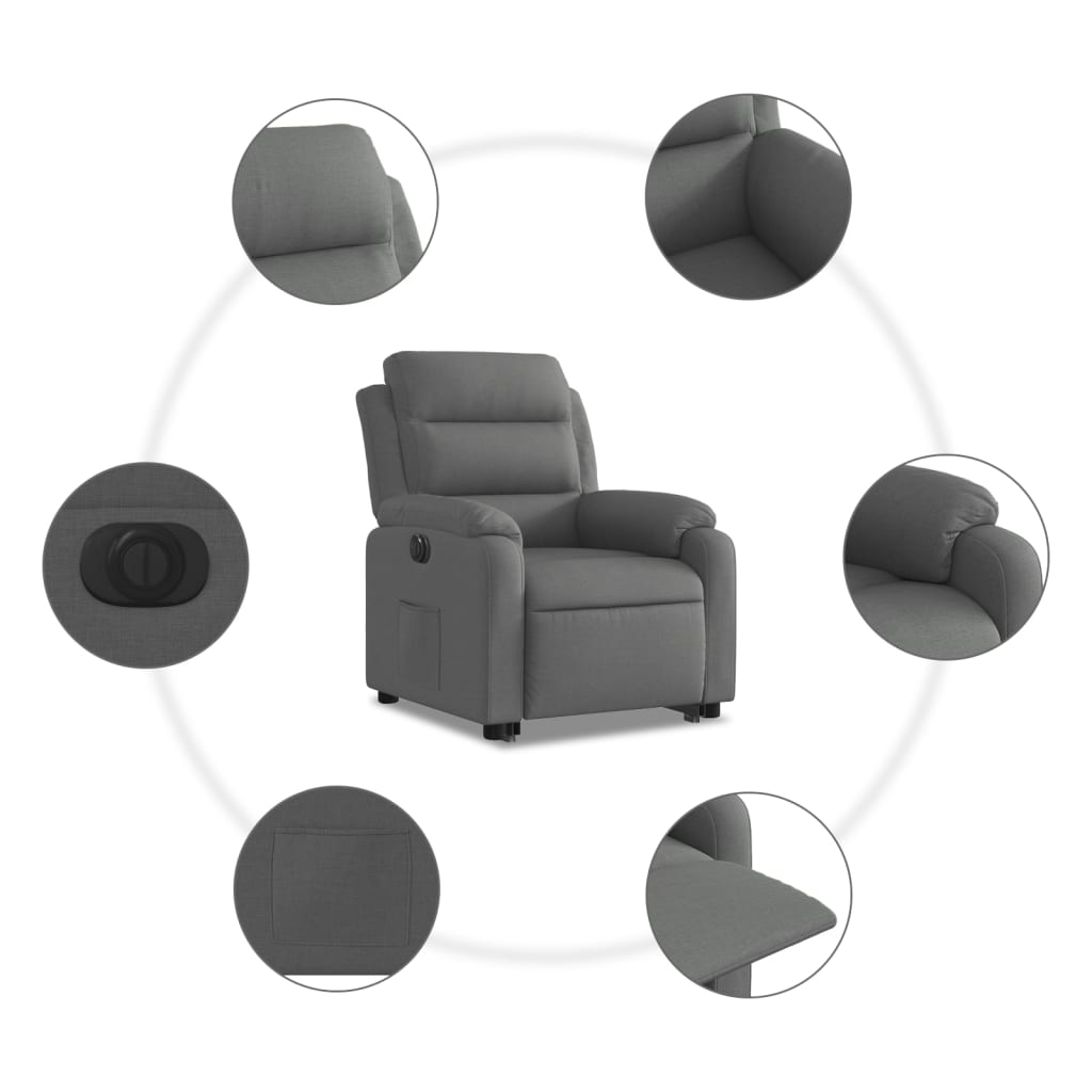 vidaXL Sillón eléctrico reclinable elevable de tela gris oscuro