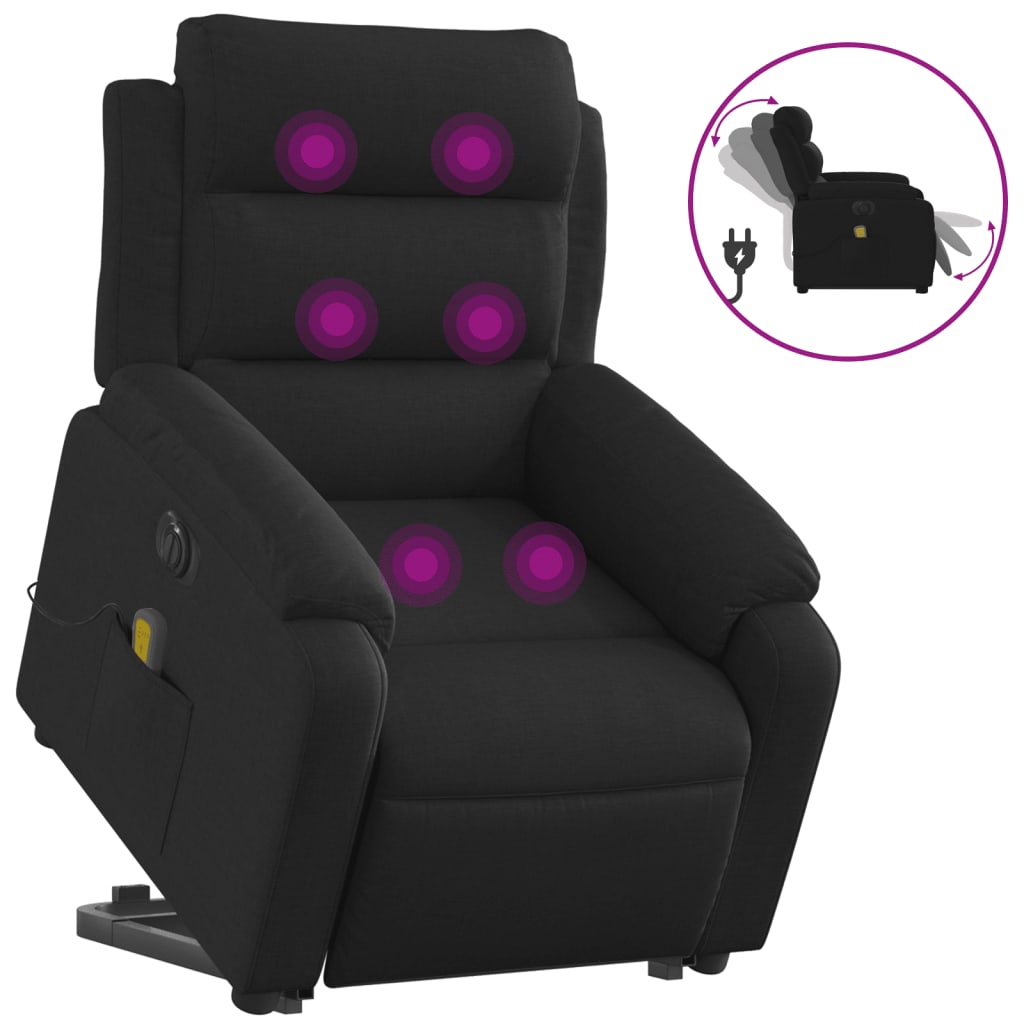 vidaXL Sillón de masaje eléctrico reclinable elevable tela negro