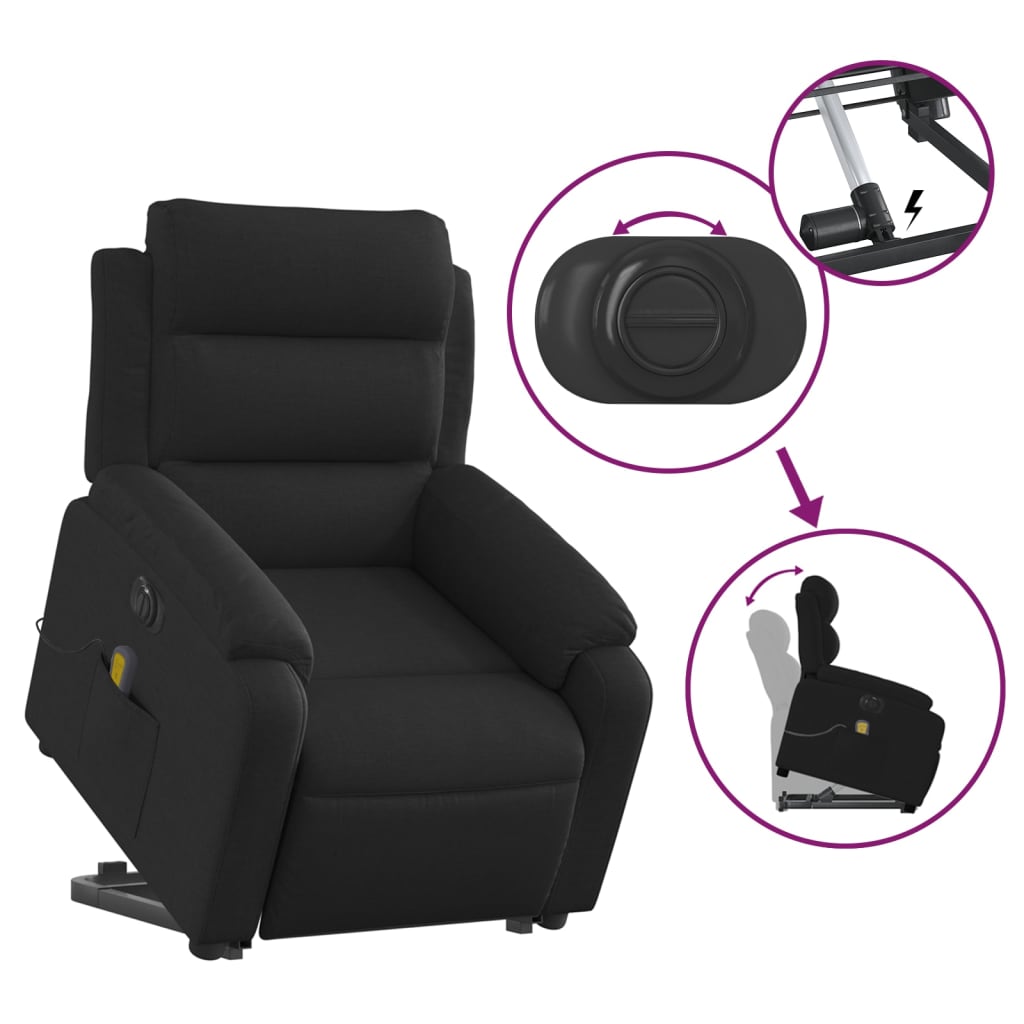 vidaXL Sillón de masaje eléctrico reclinable elevable tela negro