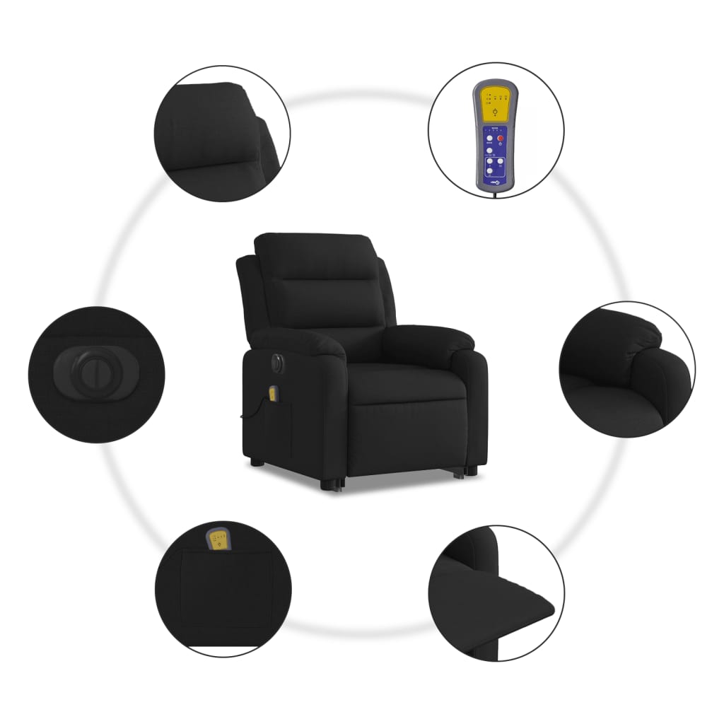 vidaXL Sillón de masaje eléctrico reclinable elevable tela negro