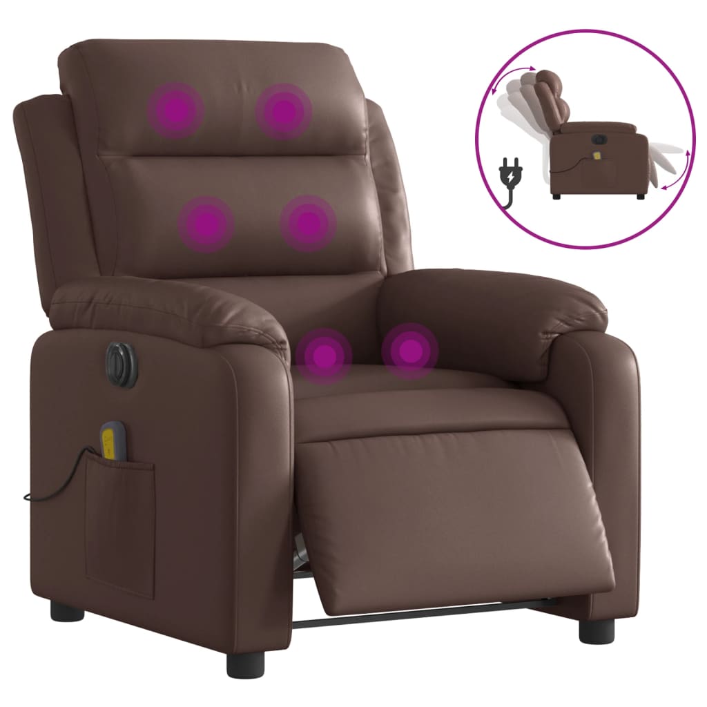 vidaXL Sillón de masaje reclinable eléctrico cuero sintético marrón