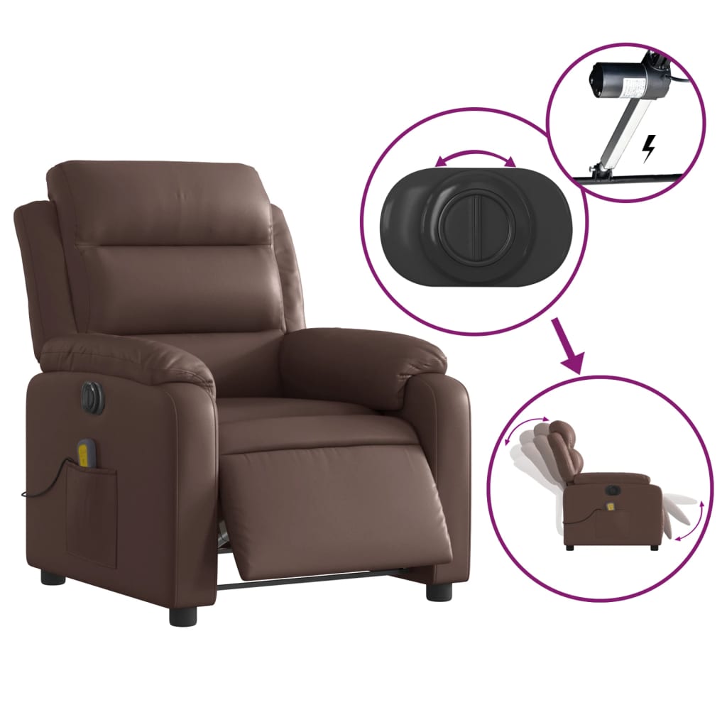 vidaXL Sillón de masaje reclinable eléctrico cuero sintético marrón