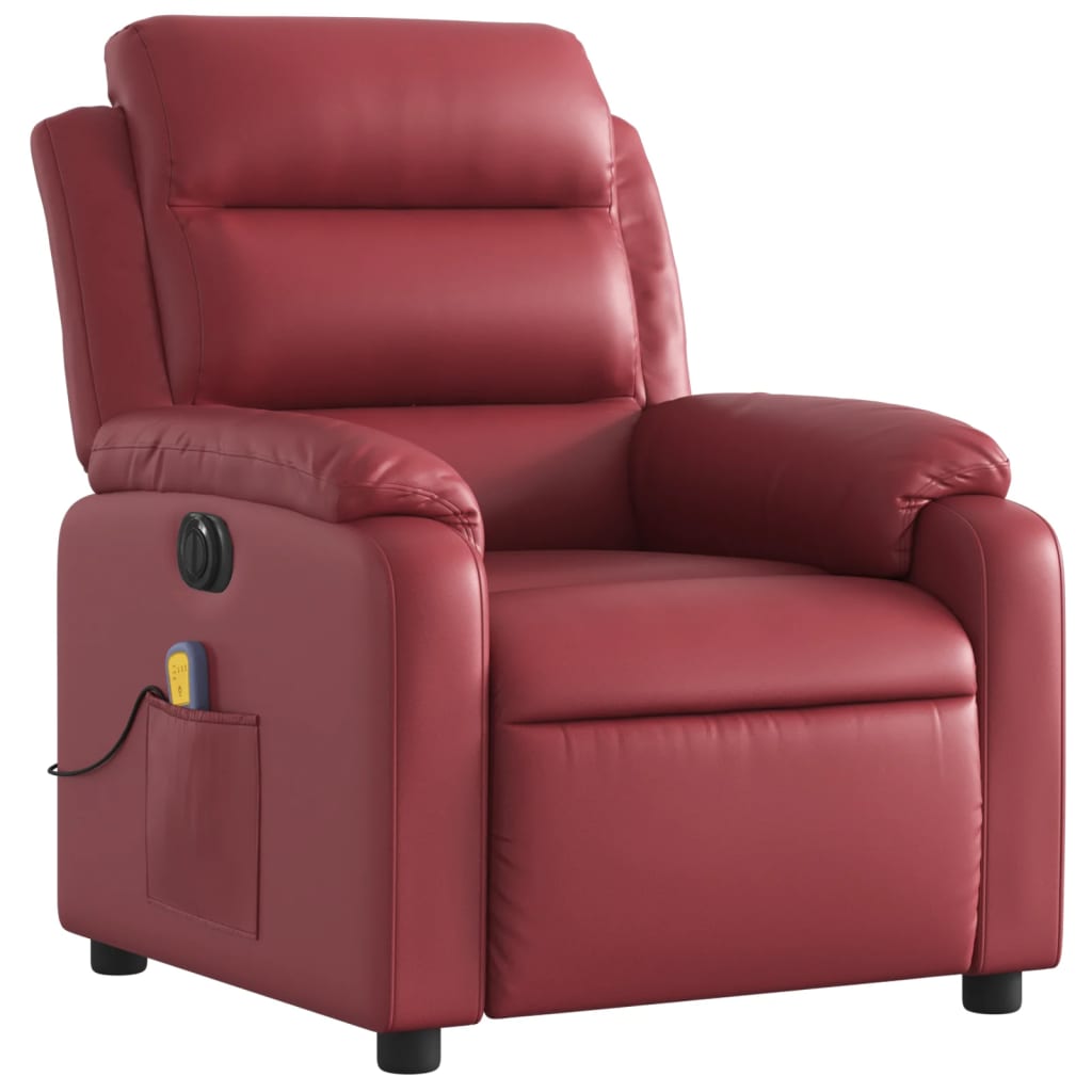 vidaXL Sillón masaje reclinable eléctrico cuero sintético rojo tinto