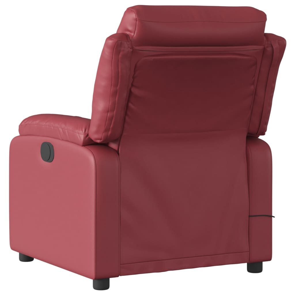 vidaXL Sillón masaje reclinable eléctrico cuero sintético rojo tinto