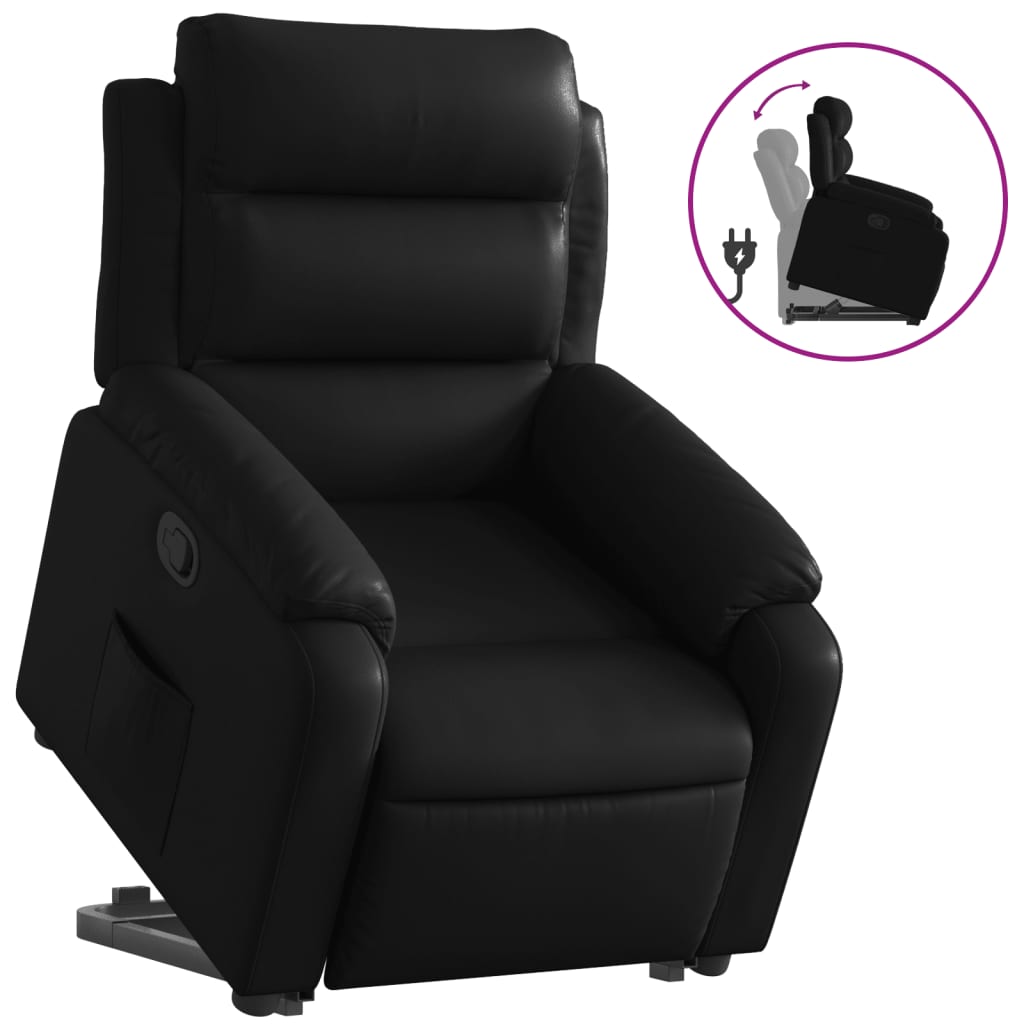 vidaXL Sillón reclinable elevable cuero artificial negro