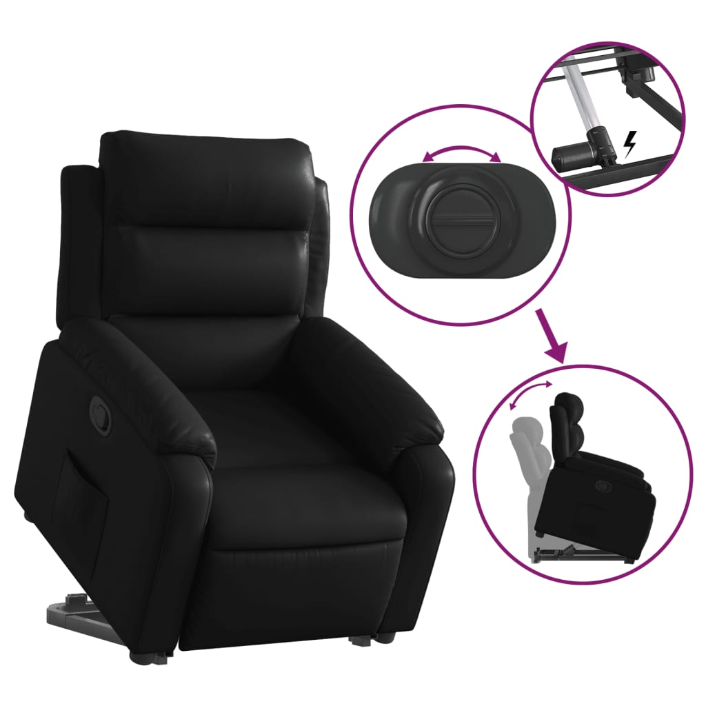 vidaXL Sillón reclinable elevable cuero artificial negro