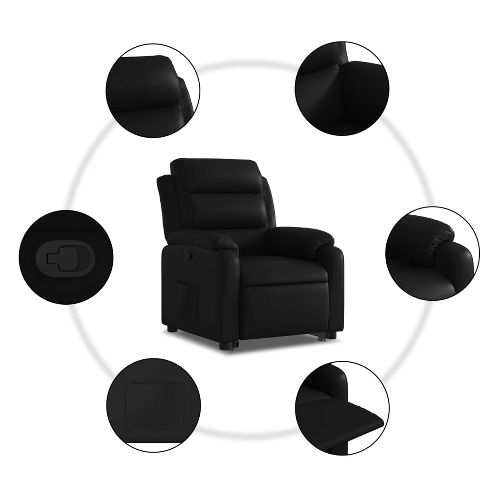 vidaXL Sillón reclinable elevable cuero artificial negro