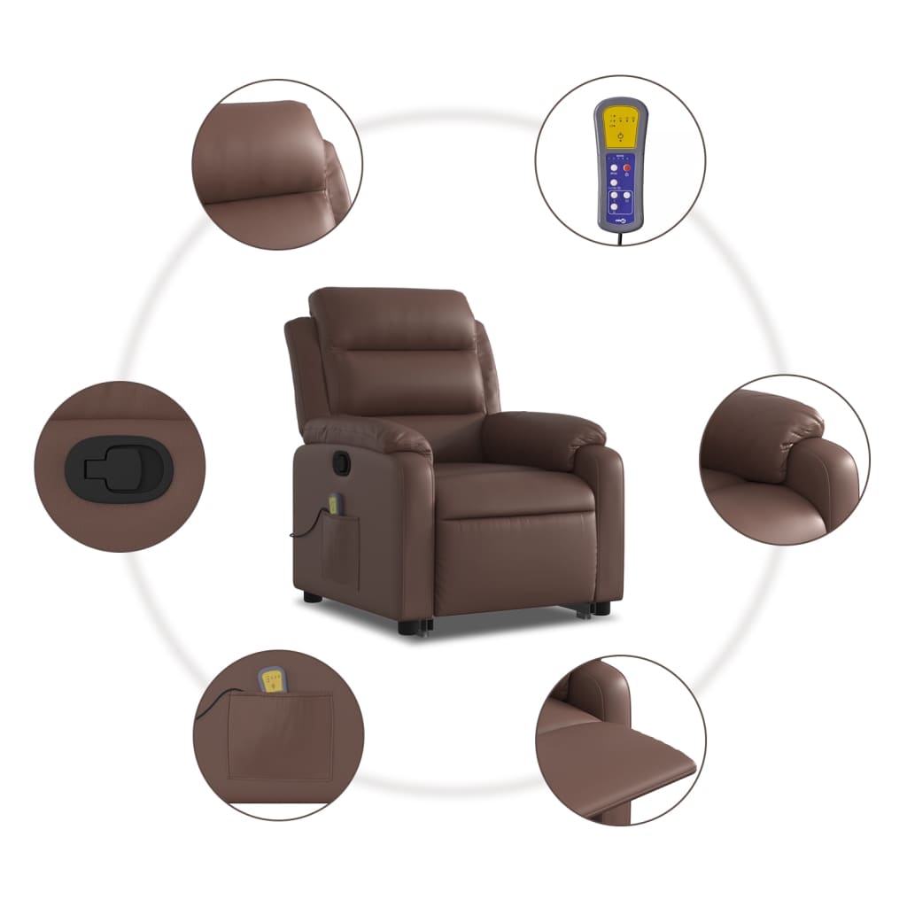 vidaXL Sillón reclinable de masaje de pie de cuero sintético marrón