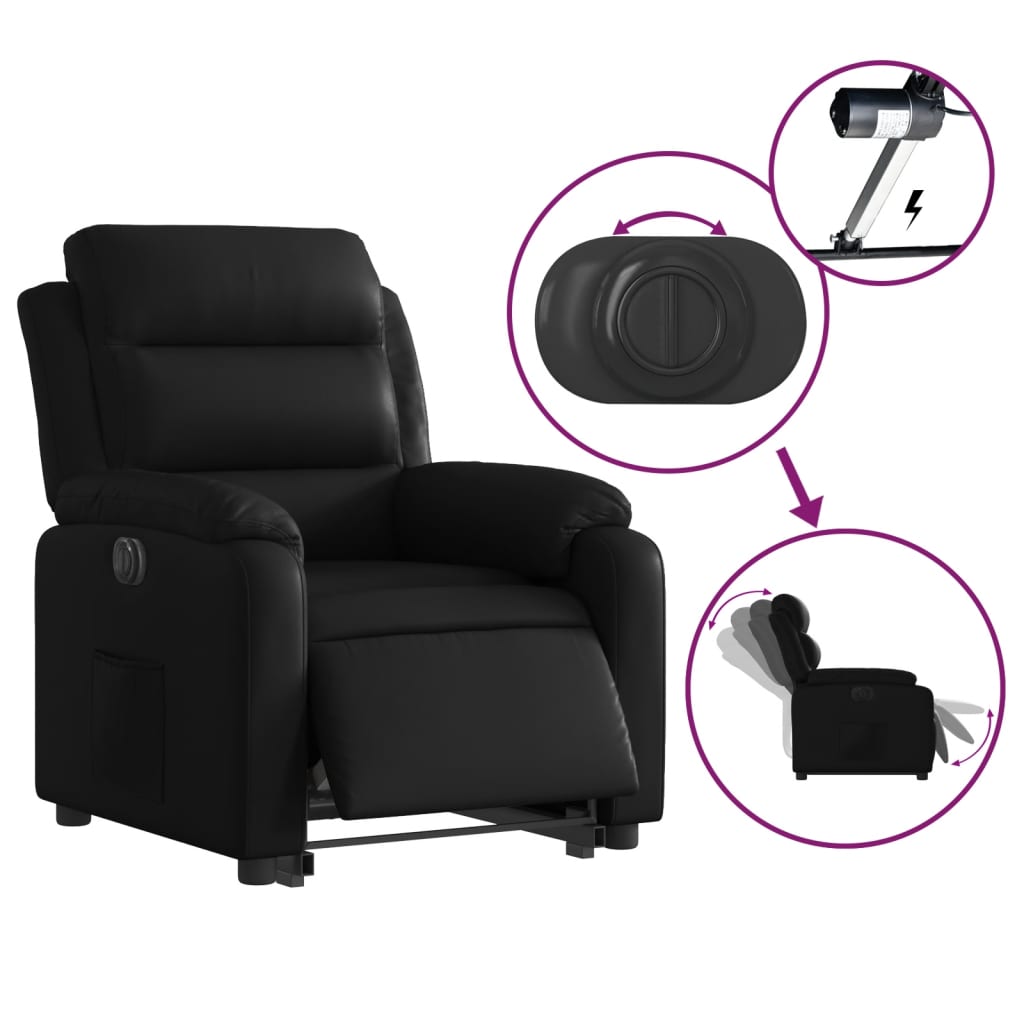 vidaXL Sillón reclinable y elevable eléctrico cuero sintético negro