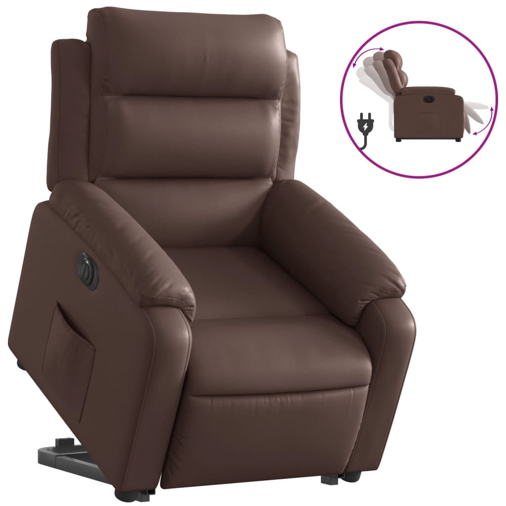 vidaXL Sillón reclinable elevable eléctrico de cuero sintético marrón