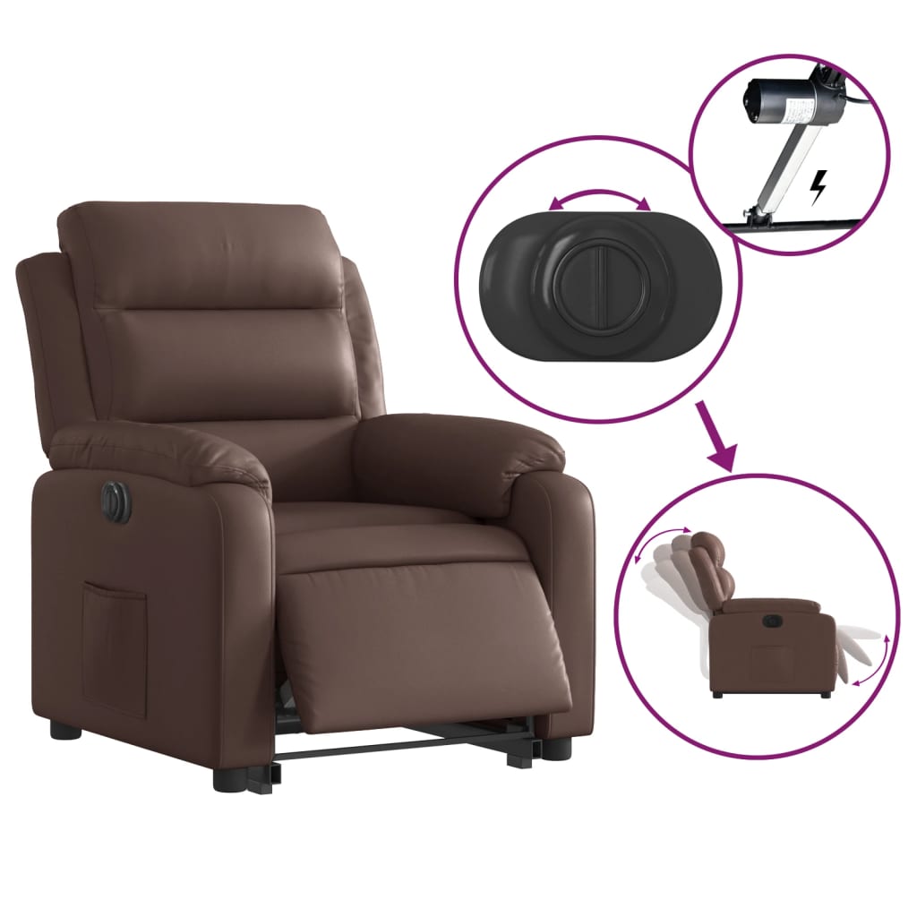 vidaXL Sillón reclinable elevable eléctrico de cuero sintético marrón