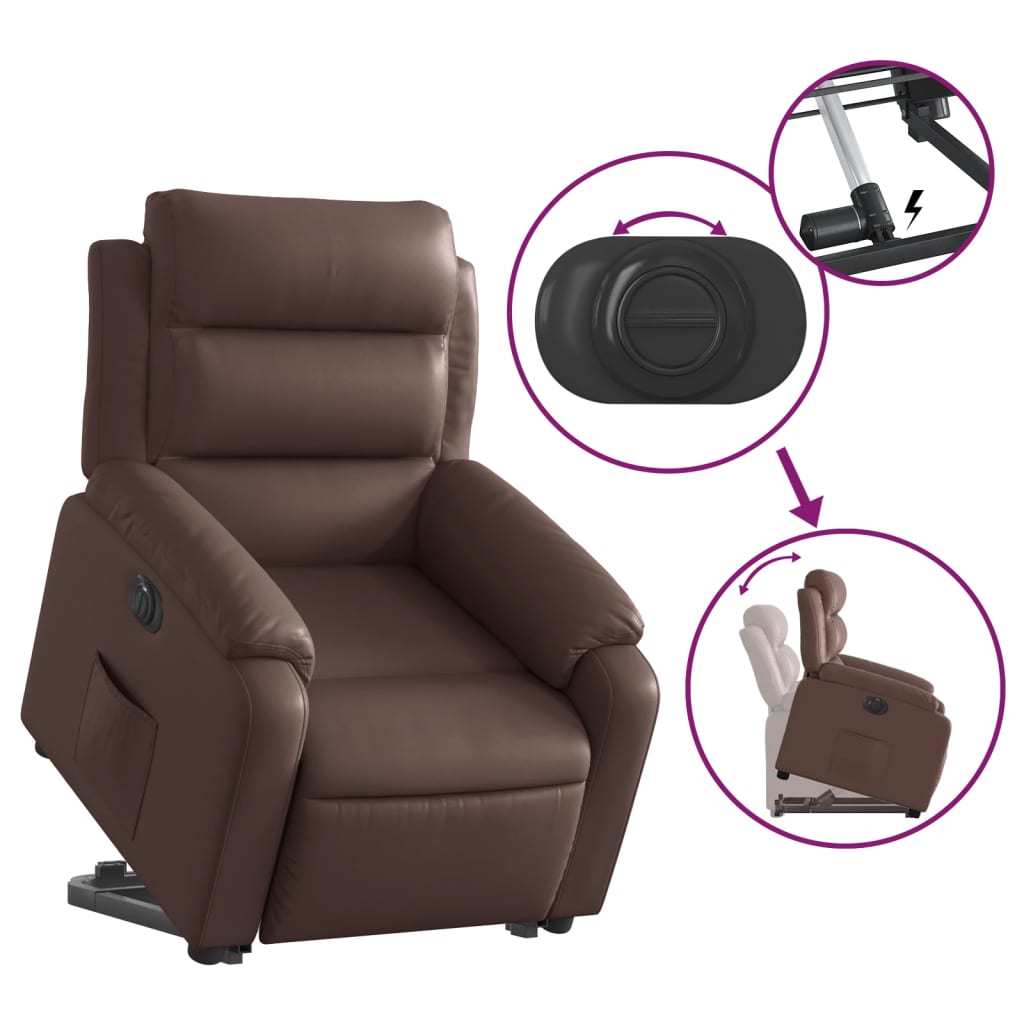 vidaXL Sillón reclinable elevable eléctrico de cuero sintético marrón