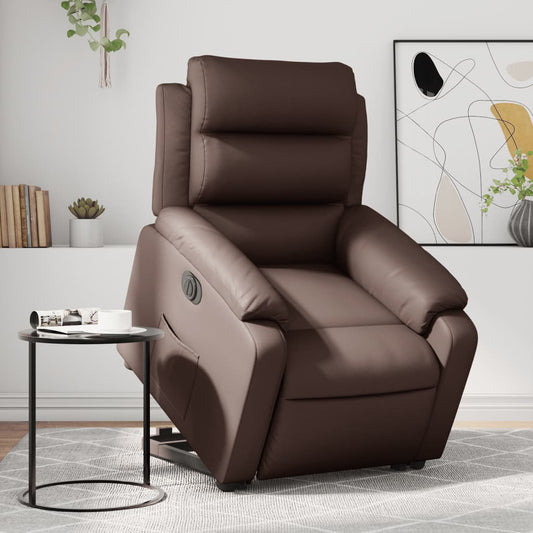 vidaXL Sillón reclinable elevable eléctrico de cuero sintético marrón