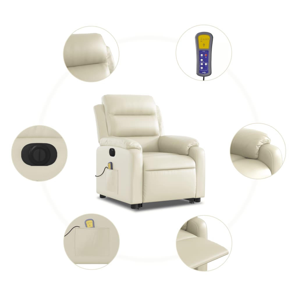 vidaXL Sillón de masaje elevable eléctrico cuero sintético crema