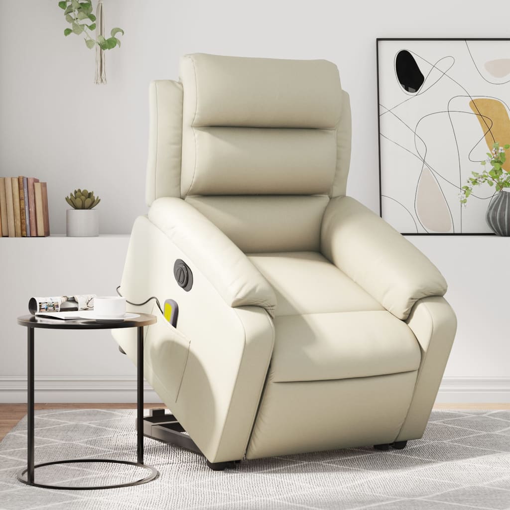 vidaXL Sillón de masaje elevable eléctrico cuero sintético crema