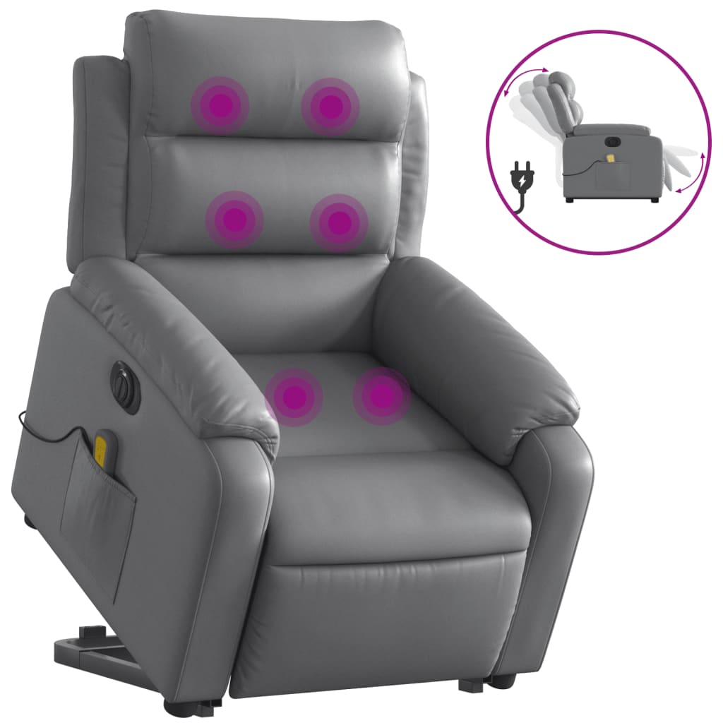 vidaXL Sillón de masaje elevable eléctrico cuero sintético gris