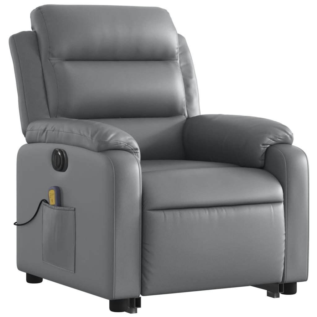 vidaXL Sillón de masaje elevable eléctrico cuero sintético gris