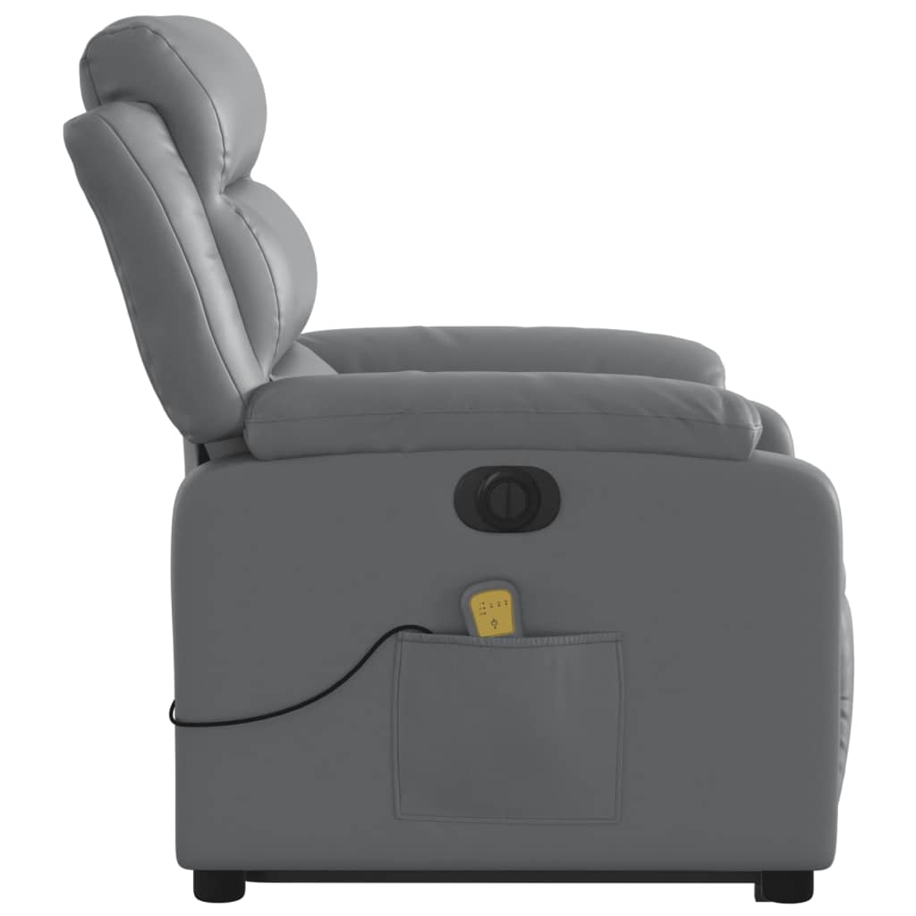 vidaXL Sillón de masaje elevable eléctrico cuero sintético gris