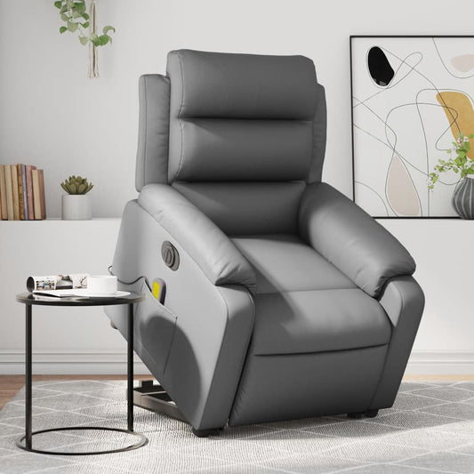 vidaXL Sillón de masaje elevable eléctrico cuero sintético gris