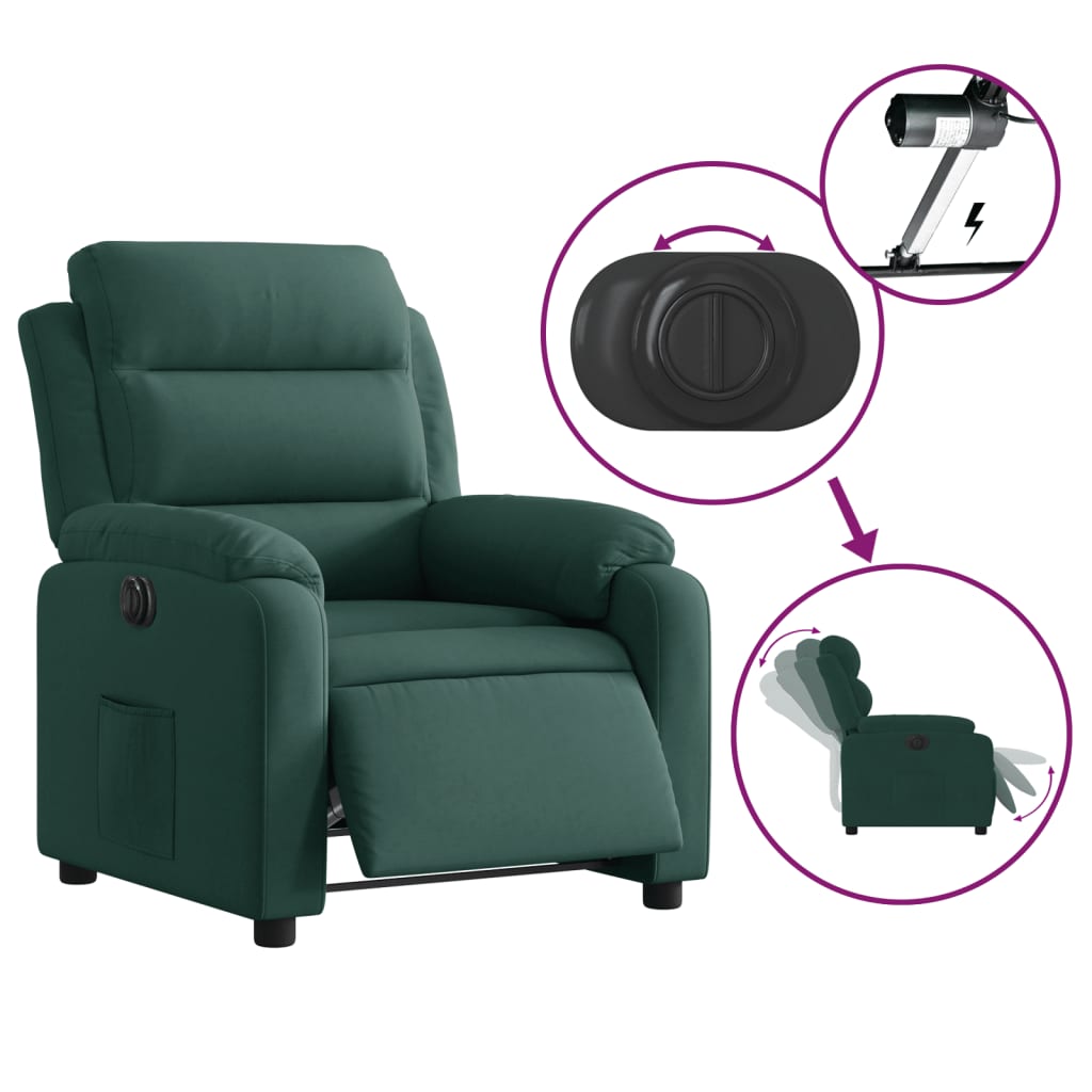 vidaXL Sillón reclinable eléctrico de terciopelo verde oscuro