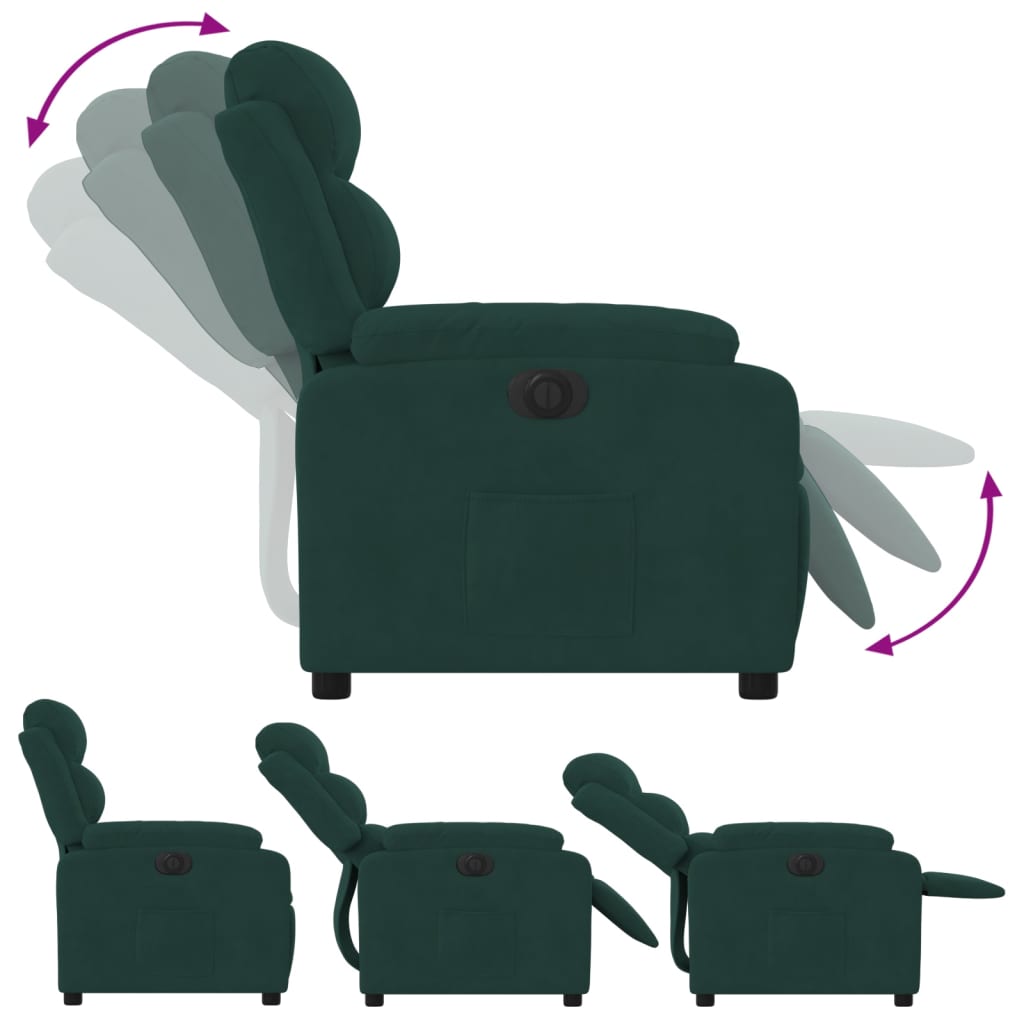 vidaXL Sillón reclinable eléctrico de terciopelo verde oscuro