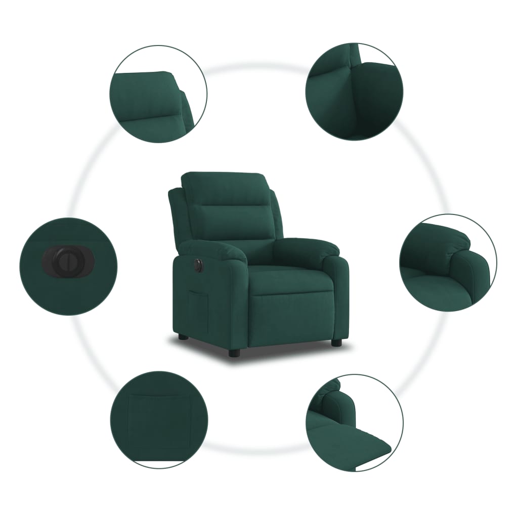 vidaXL Sillón reclinable eléctrico de terciopelo verde oscuro