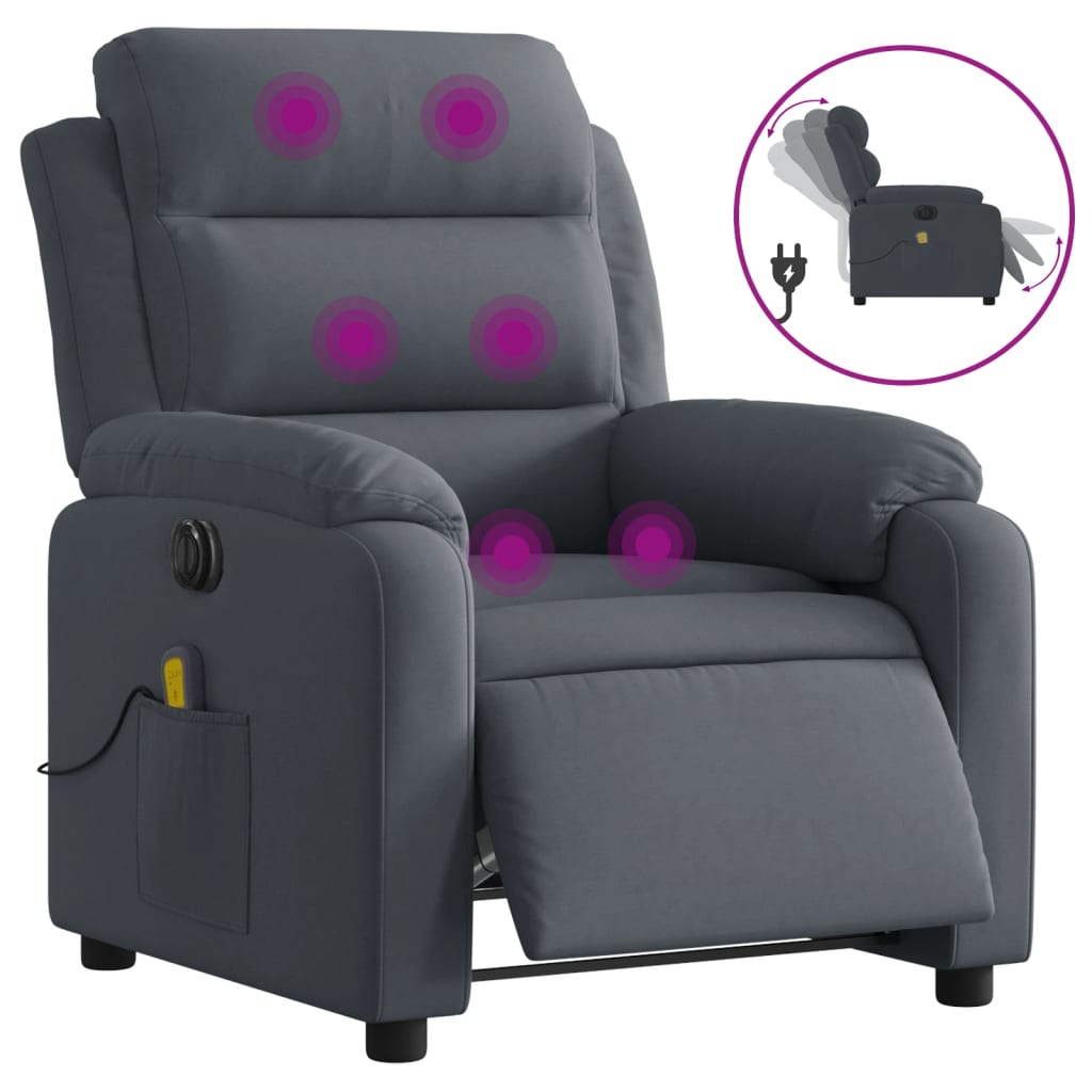 vidaXL Sillón reclinable de masaje eléctrico terciopelo gris oscuro