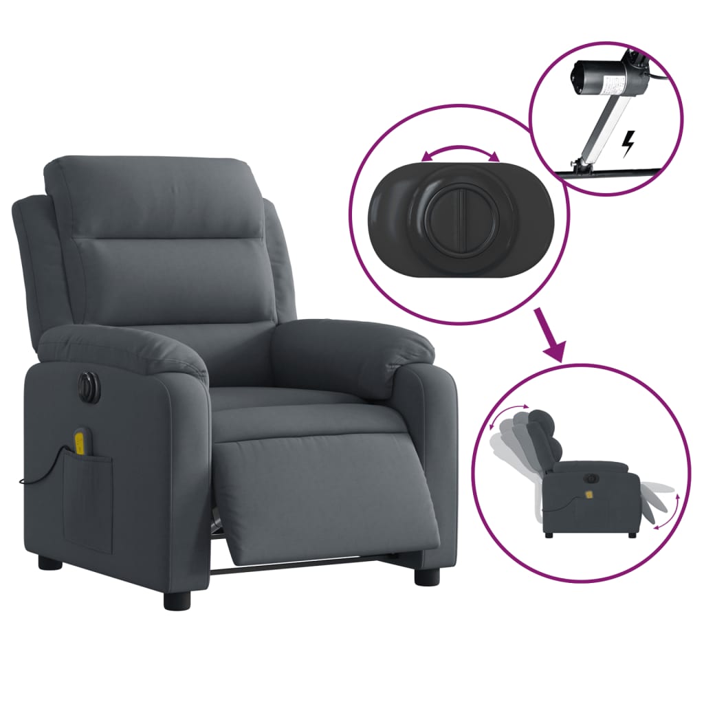 vidaXL Sillón reclinable de masaje eléctrico terciopelo gris oscuro