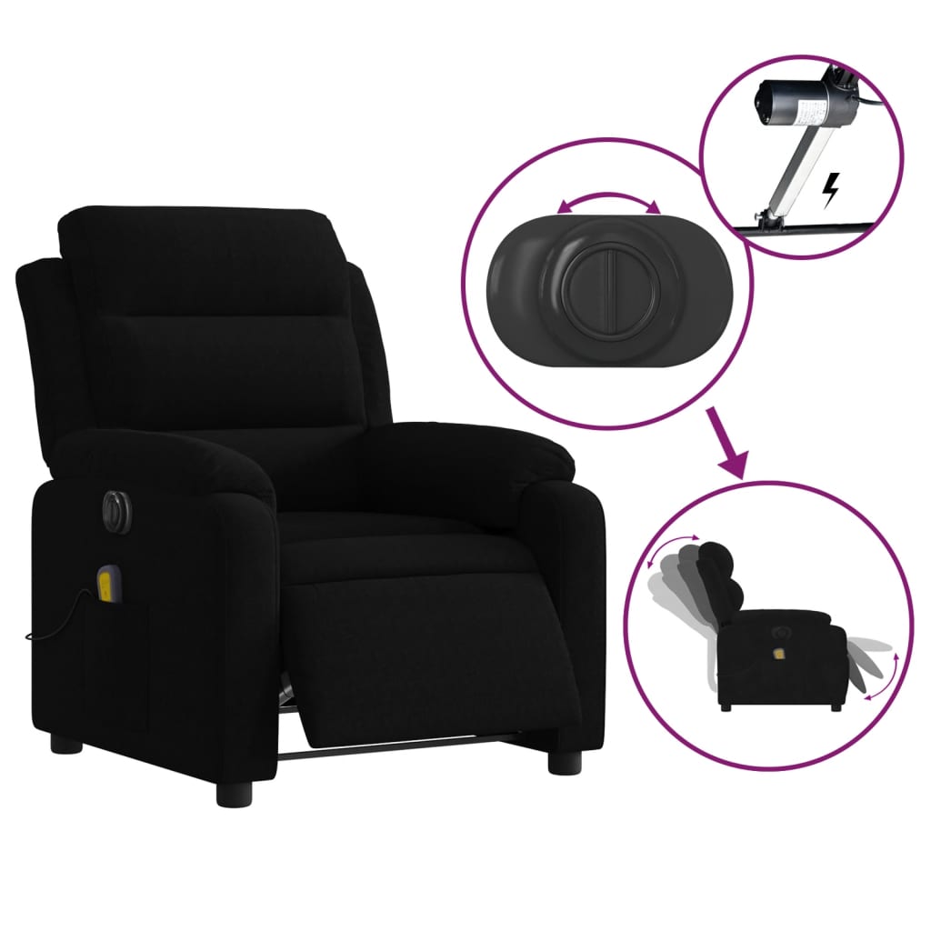 vidaXL Sillón reclinable de masaje eléctrico terciopelo negro