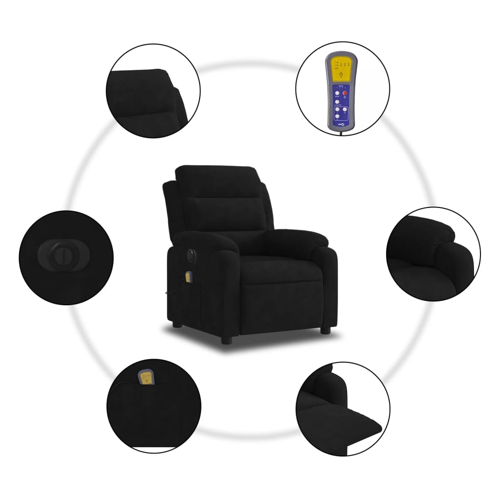 vidaXL Sillón reclinable de masaje eléctrico terciopelo negro